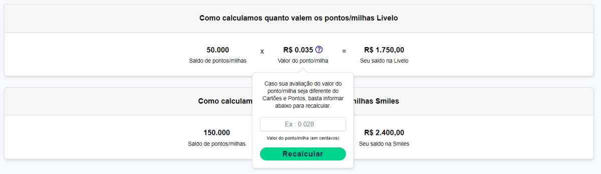 Calculadora Do Valor Do Saldo De Pontos E Milhas