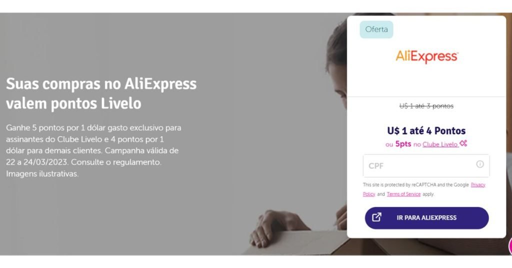 Imagem representa oferta de pontos Livelo no AliExpress