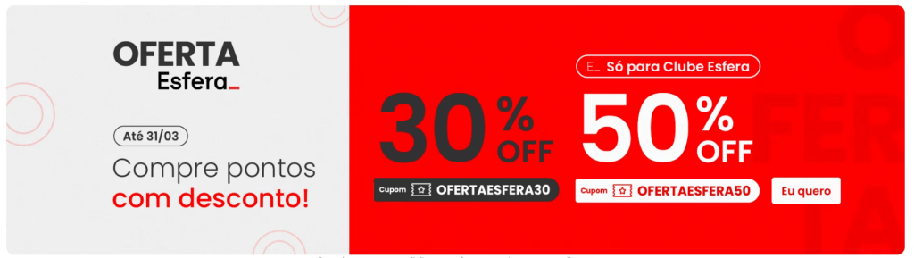 Banner Esfera 50% desconto compra de pontos