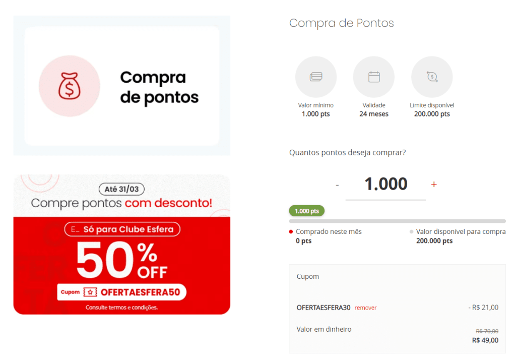 Exemplo cupom esfera 50% desconto