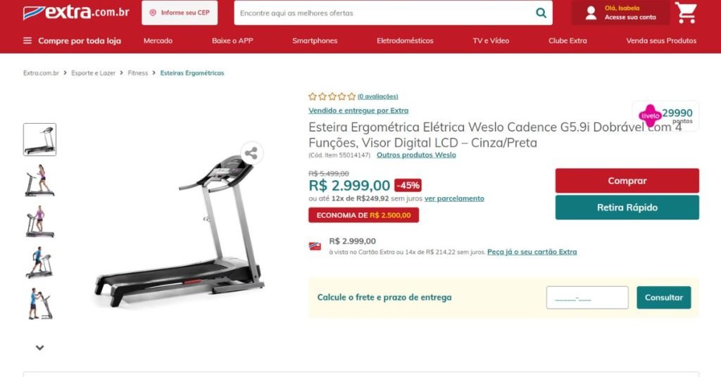 Imagem representa exemplo de compra no Extra