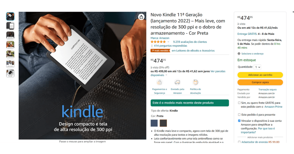 Imagem representa exemplo de compra na Amazon
