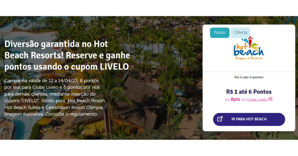 Imagem representa oferta da parceria entre Livelo e Hot Beach