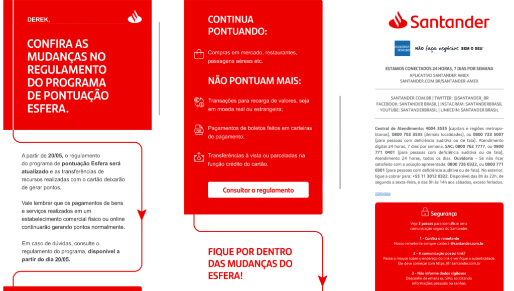 Comunicado Santander sobre os cartões que vão deixar de gerar pontos em aplicativos