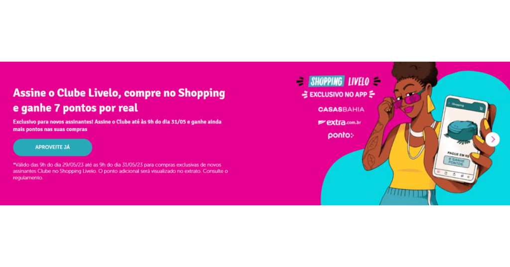 Oferta de 7 pontos no Shopping Livelo para novos assinantes