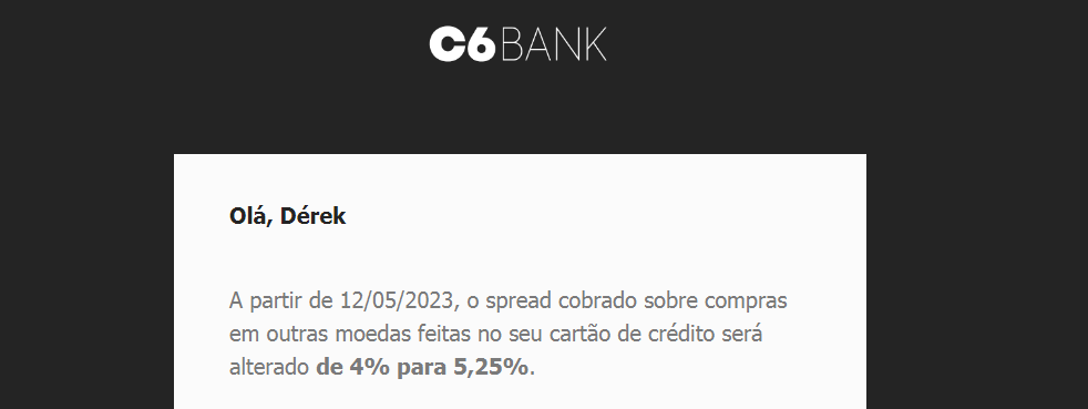 C6 Bank spread cartão de crédito
