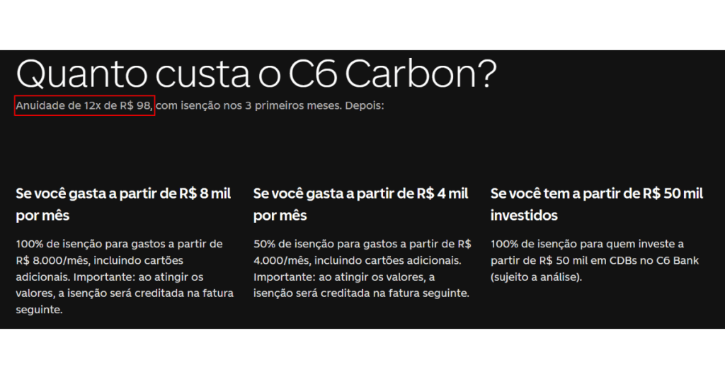Aumento da anuidade do C6 Carbon