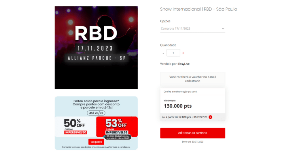 Exemplo de resgate de ingressos para o RBD