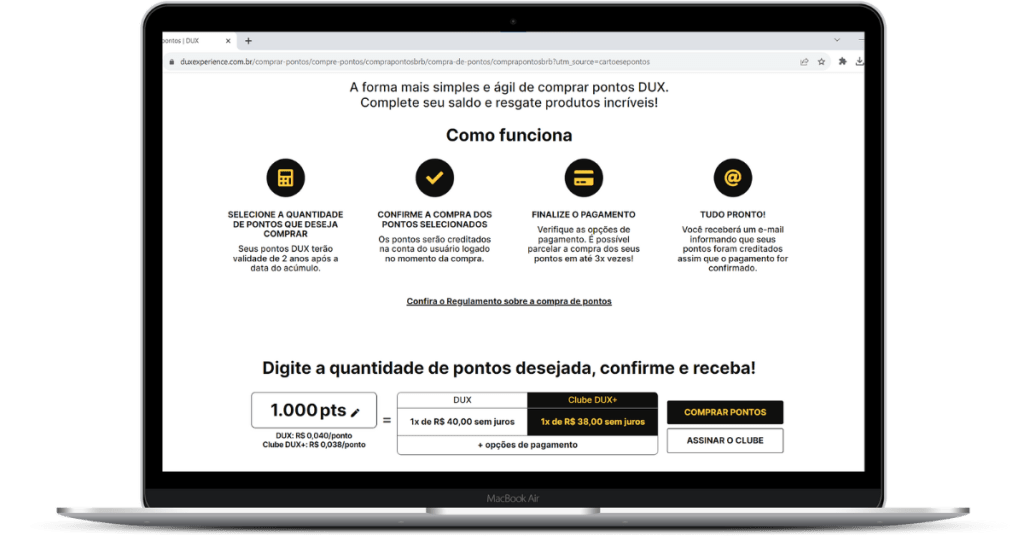 Compra de pontos DUX Experience