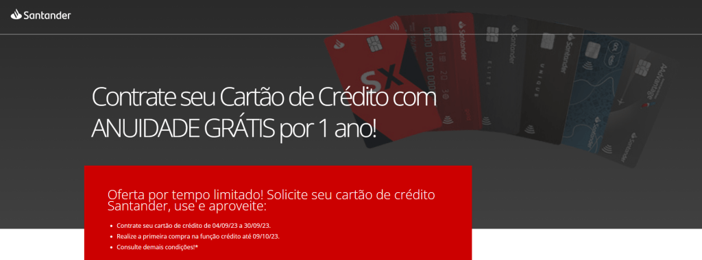Promoção Santander Cartão Sem Anuidade